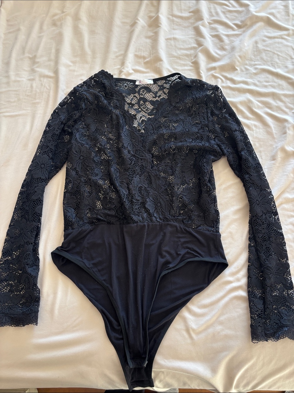 Black Lace Long-Sleeve Bodysuit - Women's Intimates
